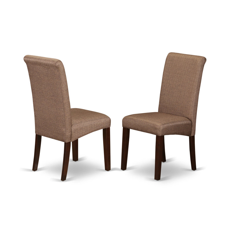 Chaises de cuisine Barry Parson - Ensemble de 2 chaises de salle à manger rembourrées en tissu de lin brun, acajou, Brun