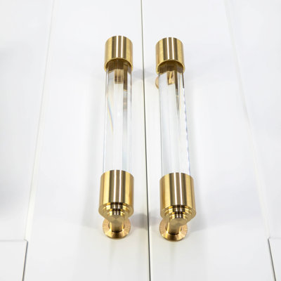 Modern Clear Acrylic & Solid Brass Bar Cabinet Pull