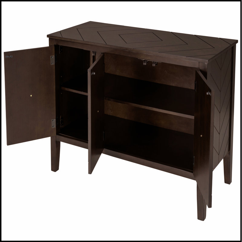 Adjustable Shelf Storage Sideboard with 3 Retro Metal Handles and 4 Pinewood Legs, Perfect for Entryway, Living Room, Study, and Dining Area