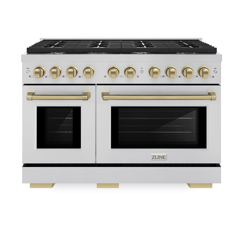 Cuisinière à gaz ZLINE Autograph Edition de 48 po avec 8 brûleurs ZLINE, Gris / bronze champagne, Gaz naturel