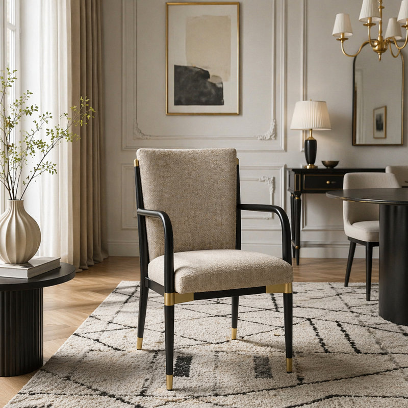 MODERN DINING ARM CHAIR, Black+Brown
