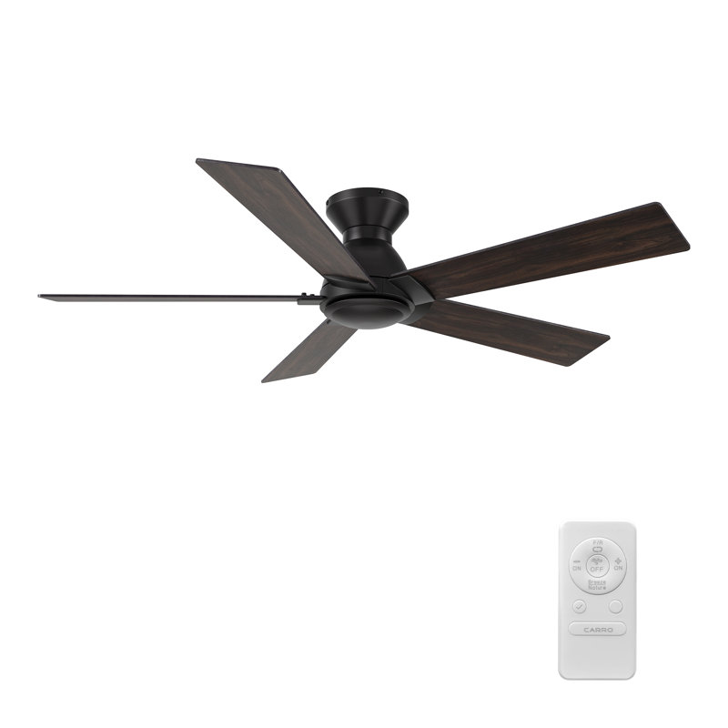 52" DC Motor Flush-Mount Ceiling Fan with Remote Control, without Light, Black/Walnut