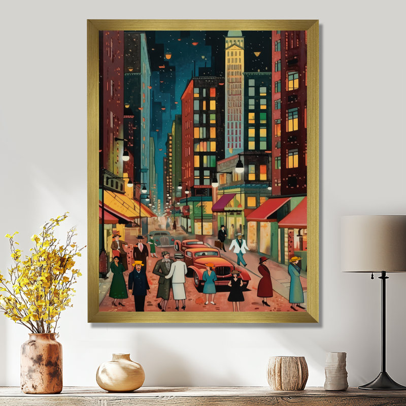 Art déco rétro City Life I - Fashion Woman, art mural encadré, Cadre doré simple, H 20 po x l 12 po x P 1 po