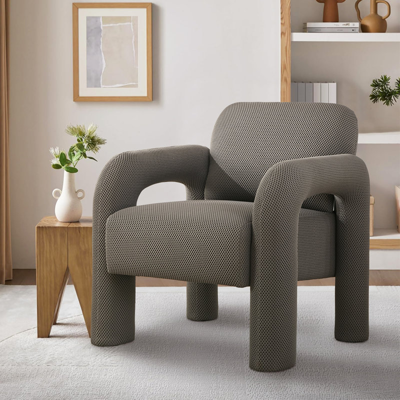 Fauteuil rembourré tonneau , Mélange de polyester gris