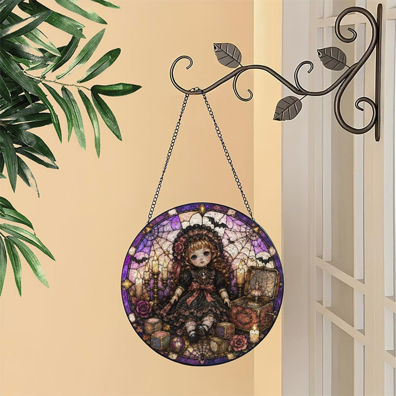 Poupée gothique vitrail pour fenêtre, 11,8 x 11,8 po (30 x 30 cm)