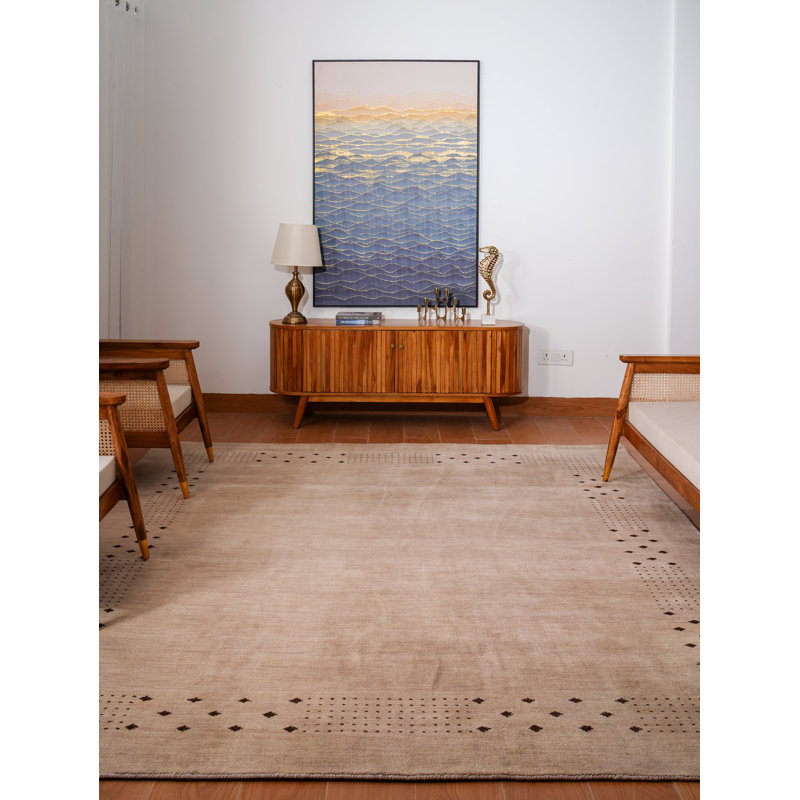 Hand Knotted Loom Wool Eco-Friendly Area Rugs - Rectangle, Beige Color, Contemporary Modern Design, High Pile Thick Handmade Anti Skid Area Rugs for Living Room, Bed Room