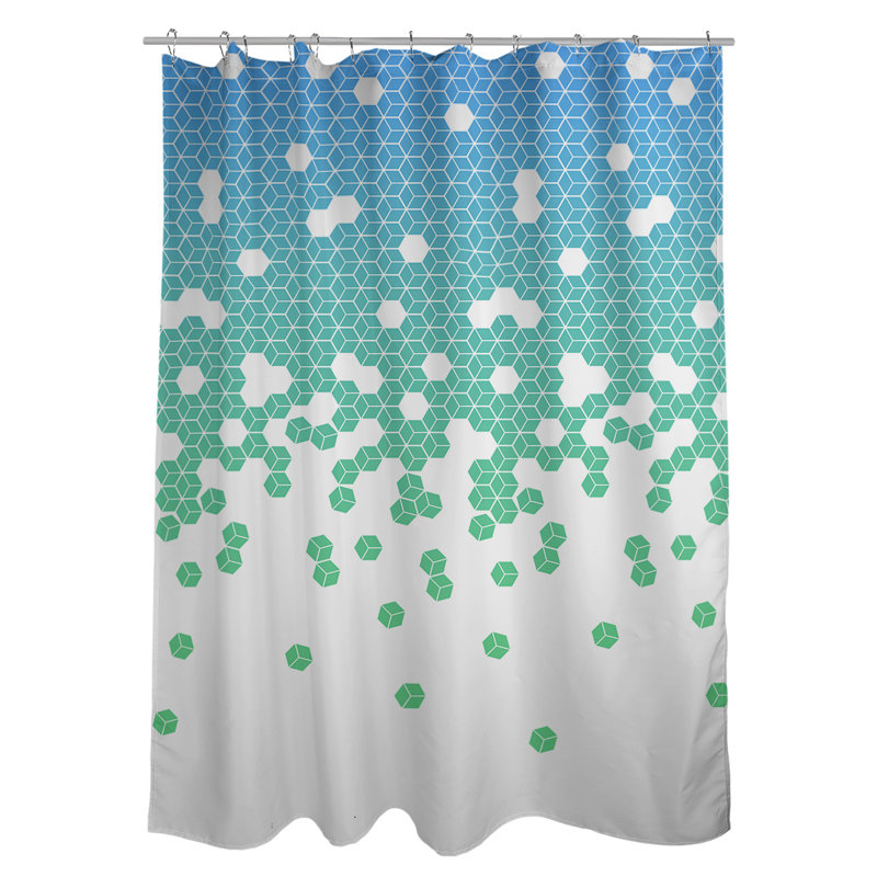 Rideau de douche simple à culbutage cube, Bleu / Vert