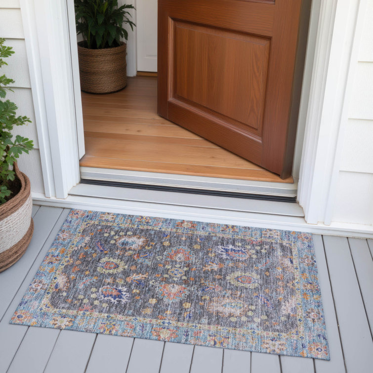 Machine Washable Indoor/Outdoor Xhevrie Grey Rug