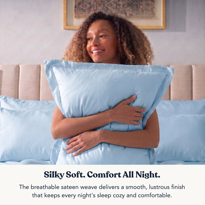 Delara GOTS Certified 100% Organic Cotton Sateen Fitted Sheet Set, 400TC Long Staple, Soft & Breathable with Deep Pocket