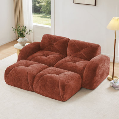 Canapé en forme de U sans os, tissu de velours doux, conception capitonnée, éponge haute densité 32D, aucun assemblage requis, conception ergonomique au bas, conception antidérapante, repose-pieds mobiles pour les chambres à coucher