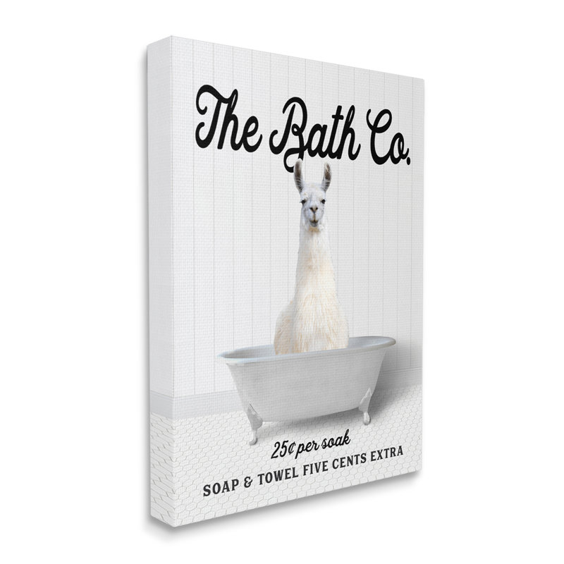 «Trinx Vintage Bath Ad Llama», art de la giclée encadrée par lettré et doublé, Estampe numérique Farmhouse