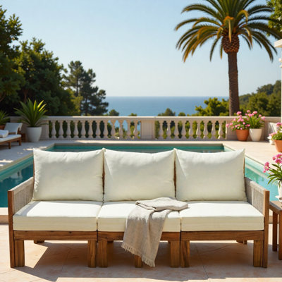 3 Seat Outdoor Daybed Patio Sofa Bed With Waterproof Cushion Covers And Unique Rope-woven Armrests