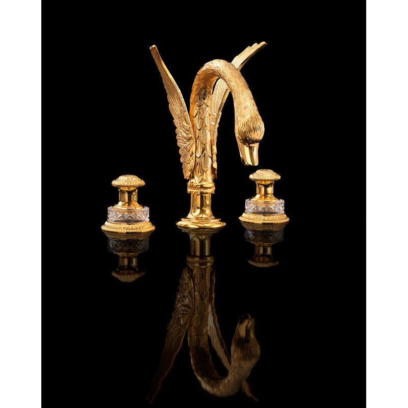 Swan Widespread Bathroom Faucet with Drain Assembly, 24K Gold