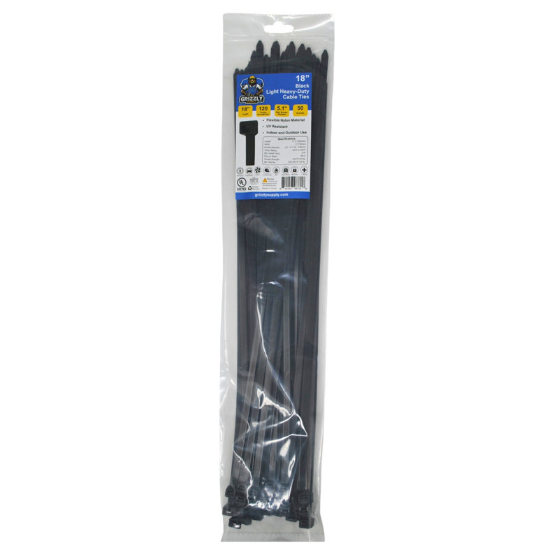 18" 120lb Light Heavy-Duty Cable Tie 50/bag