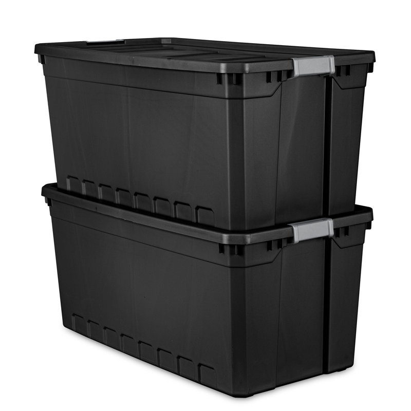 Sterilite Rugged Industrial Stackable Storage Tote w/ Lid, Black