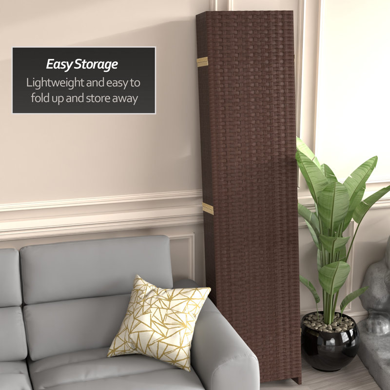 Amitis 7 Ft. Tall Woven Fiber Folding Room Divider, White, 84'' H x 156'' W x 1'' D, 8