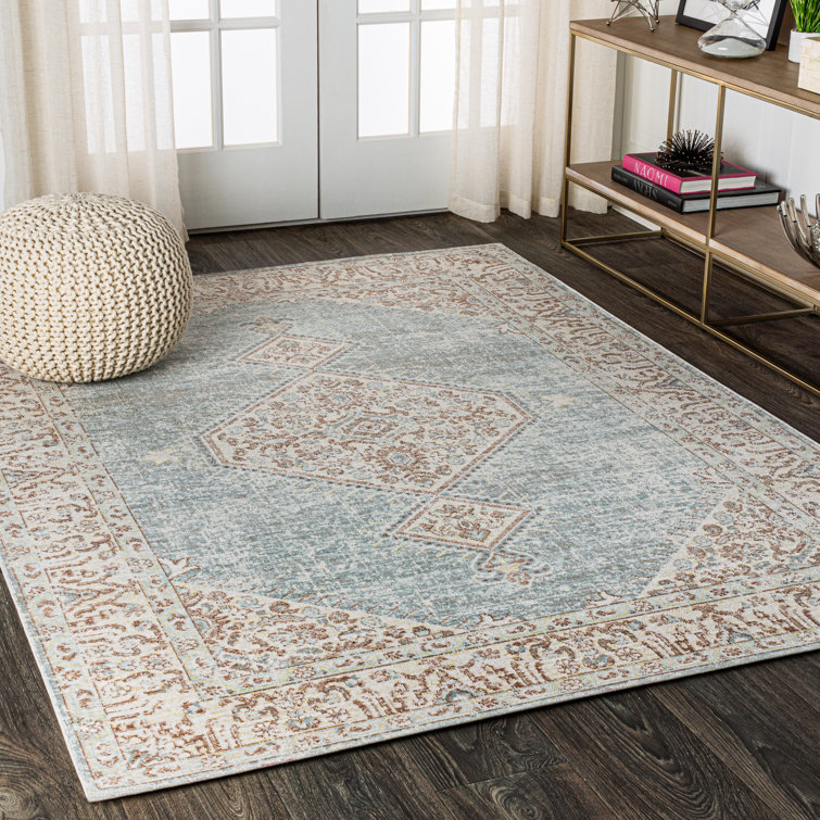 Mordecai Modern Tribal Medallion Light Blue/Ivory Rug