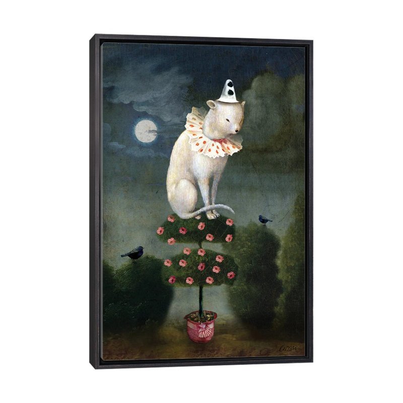 Reproduction d’art, "Harlekin Cat" par Catrin Welz-Stein, H 26 po x l 18 po x 1,5 po, Distressed Black Framed, Pas de tapis
