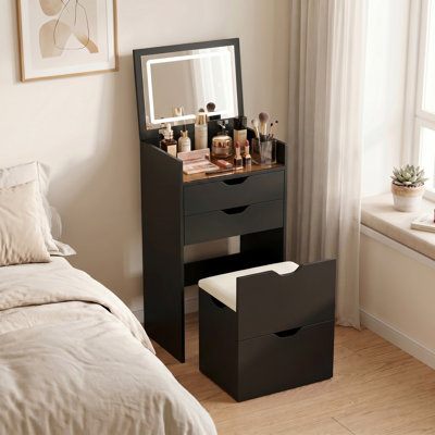 Table de coiffeuse, coiffeuse et miroir 3-en-1
