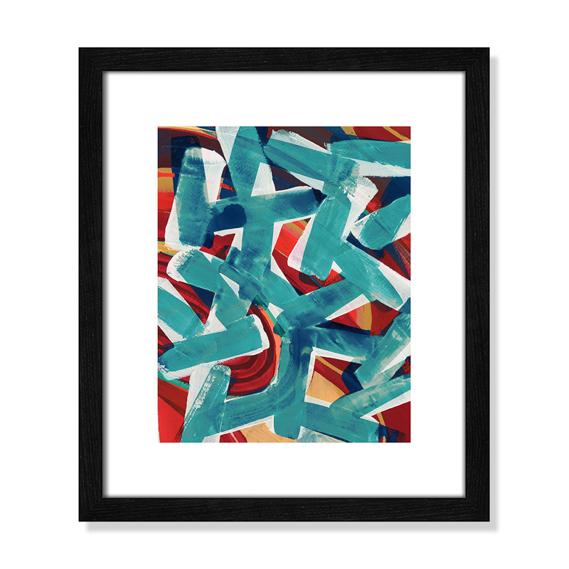 «P pièces of Blue» par Cartissi - impression encadrée, Grain de bois noir, H 15 po x l 13 po x P 0,75 po