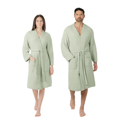 Comfy Cubs Muslin Bathrobe for Men and Women, 100% Cotton Robe with 4-Layer Absorbent Muslin Fabric, Soft Bath Robe with Pockets & Belted Design