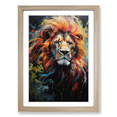 Lion Hard Edge - Single Picture Frame Print on Wood