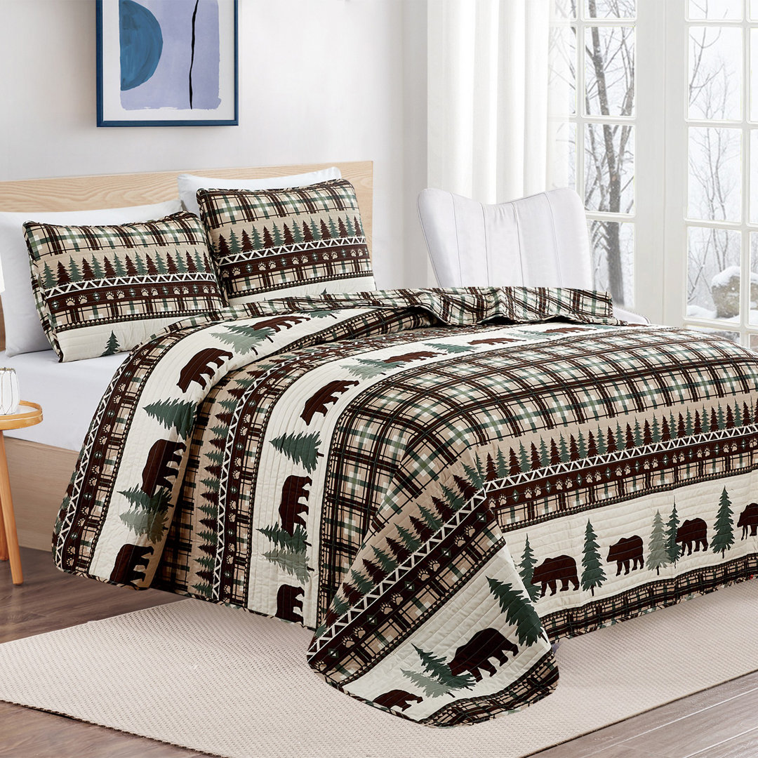 Cedar Creek Chocolate /Green Microfiber Reversible Quilt Set Market & Place