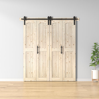 Plateau arqué assemblé de 84 po Porte de grange double pliante Knotty