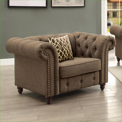 Fauteuil d'appoint capitonné noyer brun pour adultes, siège rembourré avec coussin assorti pour petits espaces de salon