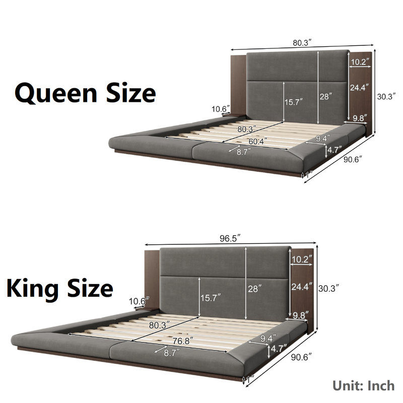 Platform Bed with Upholstered Headboard, King