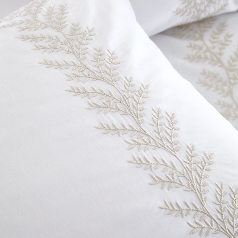 Embroidery Leaf Duvet Cover Set with Pillowcases With Pillowcase, Super King Duvet Cover + 2 Standard Pillowcases, Beige