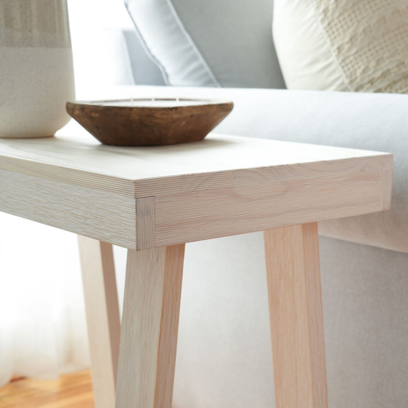 Camy Solid Wood End Table, White Sand Wirebrush