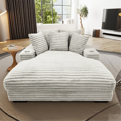 Très grand canapé-lit Cuddler avec porte-gobelet et USB, fauteuil d'appoint de salon, taupe