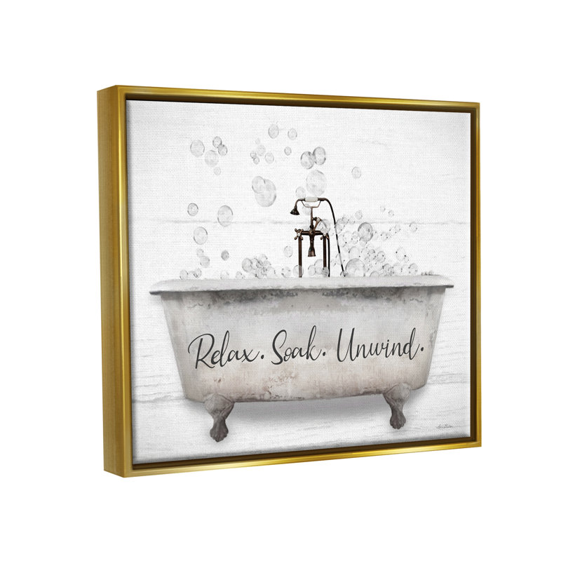 "Relax Soak Unwind Bathaign Bubbles", art mural sur toile flottante dorée par Lori Deiter, H 17 po x l 21 po x P 1,7 po