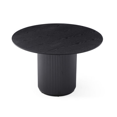 Black Round Dining Table With Oak Veneer - 47.2"x47.2"x29.5", Handcrafted Base For Home Use Modern Veneer, Restaurant