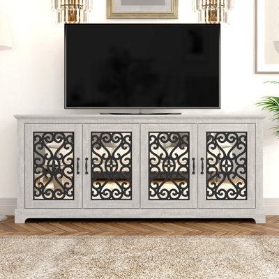 Ariba Traditional Mirrored Door TV Stand with Storage for 75" TVs