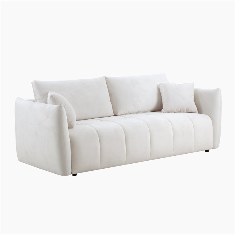 Vicente 85'' Modern Fabric Upholstered 3-Seater Sofa, Beige Fabric