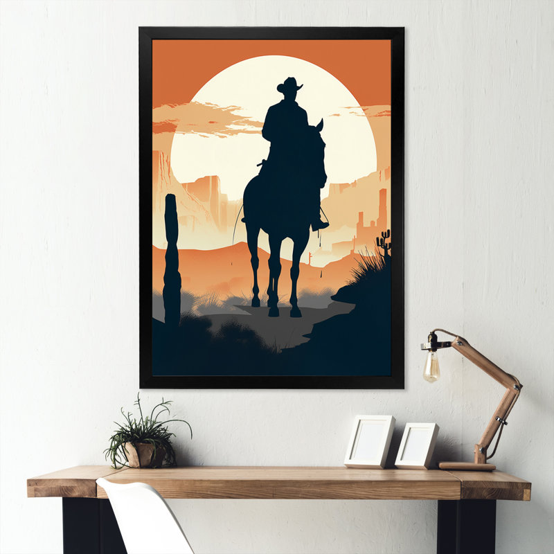 Minimaliste Cowboy III sur toile, Cadre d'angle fermé noir, H 20 po x l 12 po x P 1 po