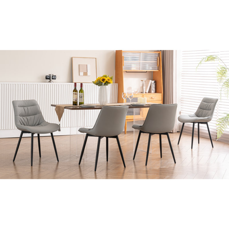 Emsley Faux Leather Upholstered Dining Chair Armless Side Chair with Metal Legs, Gray
