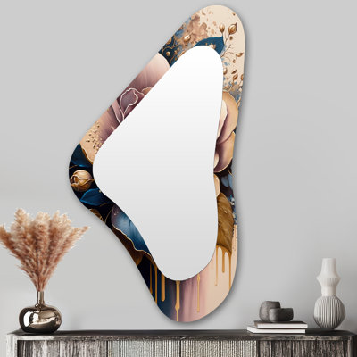 Decadent Pink And Blue Roses I - Rose Metal Art Decor - Asymmetrical Traditional Wall Mirror