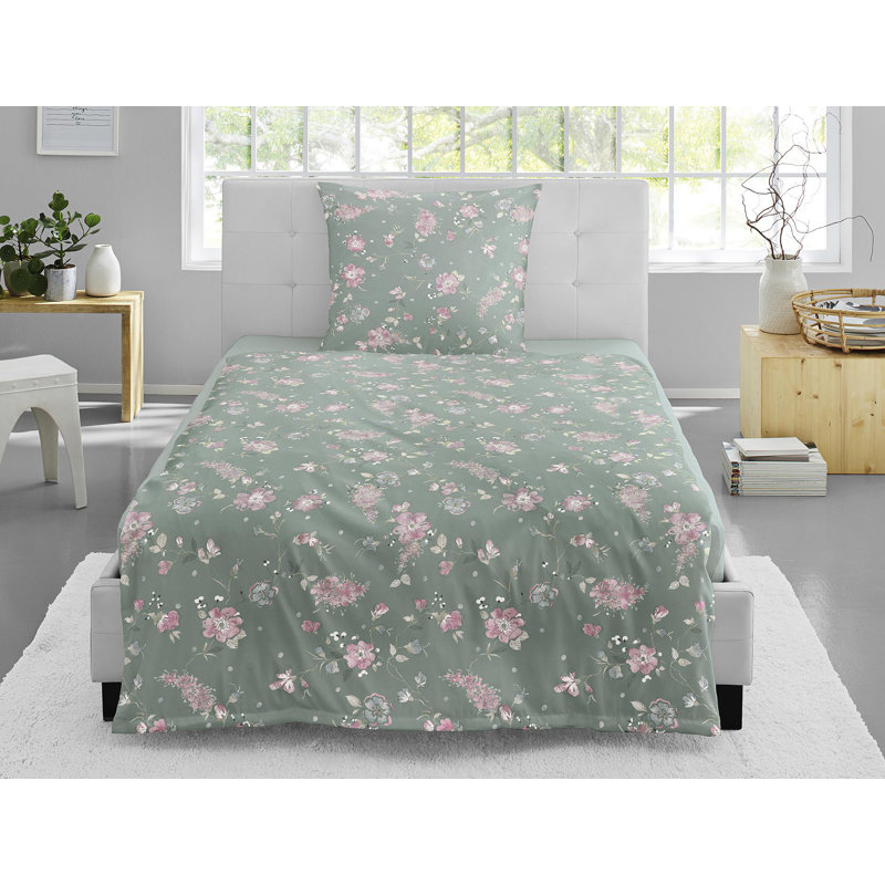 Luna Jersey Duvet Cover Set, 155 x 220cm Duvet Cover + 1 Pillowcase , Green