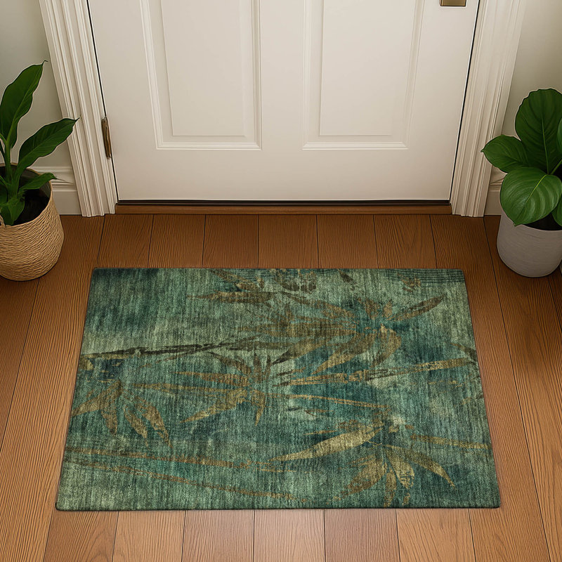 Premium Machine Washable Mayfield AMF2222 Botanical Rug, 1'8" x 2'6", Green