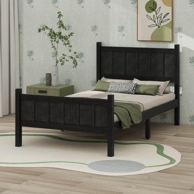 Lit à panneau plat avec style shaker et style campagnard, lit en bois avec tête et pied de lit, meuble en bois avec espace de rangement sous le lit