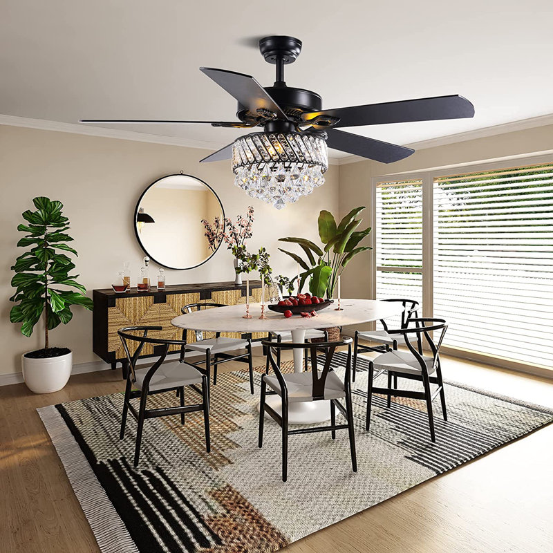Trejo 52" Black Ceiling Fan with Light Kit and Reversible with Dimmable