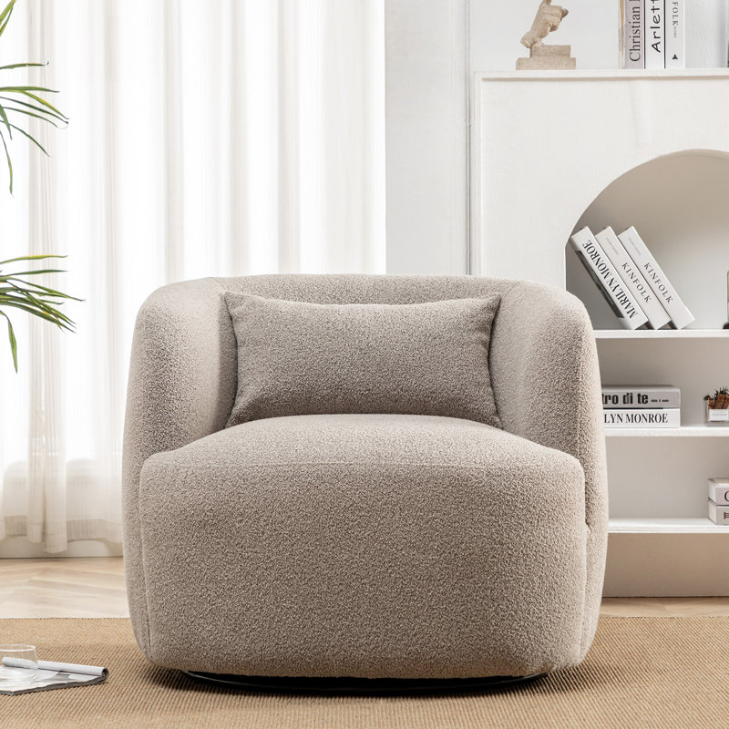 Jaydin 34" Wide Boucle Upholstered Swivel Armchair, Taupe Boucle