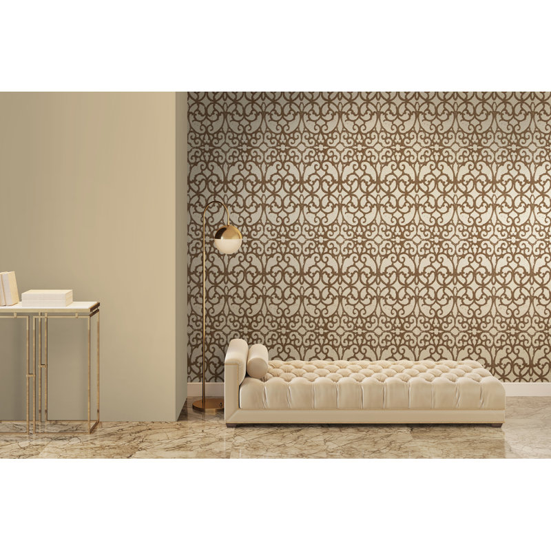 Universe Pluto Glass Stone Motif Wallpaper Rol, Cream/Gold