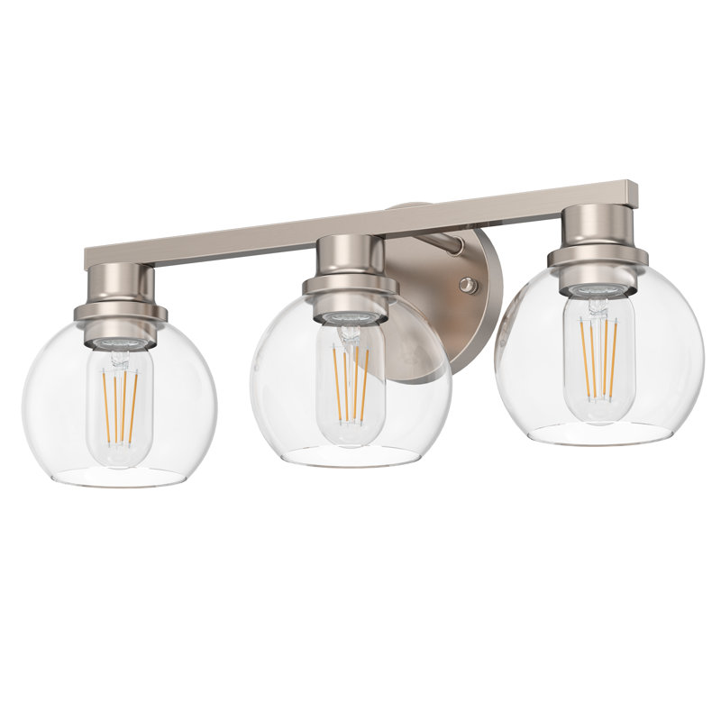 19 po Éclairage pour salle de bain à 3 lumières en nickel brossé avec abat-jour sphérique transparent en nickel brossé