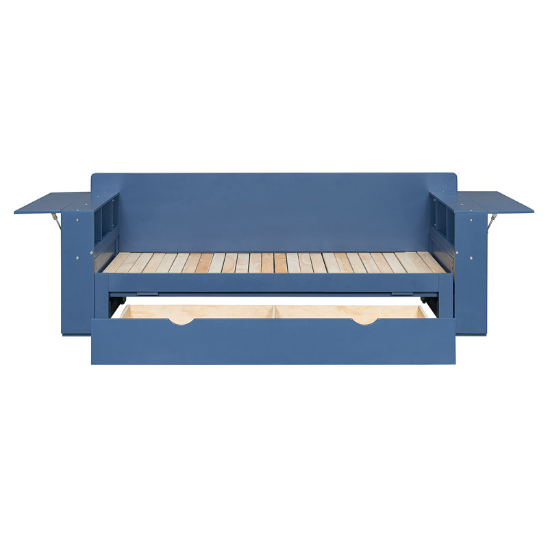 Lit de jour avec bureau amovible, Bleu, Grand lit
