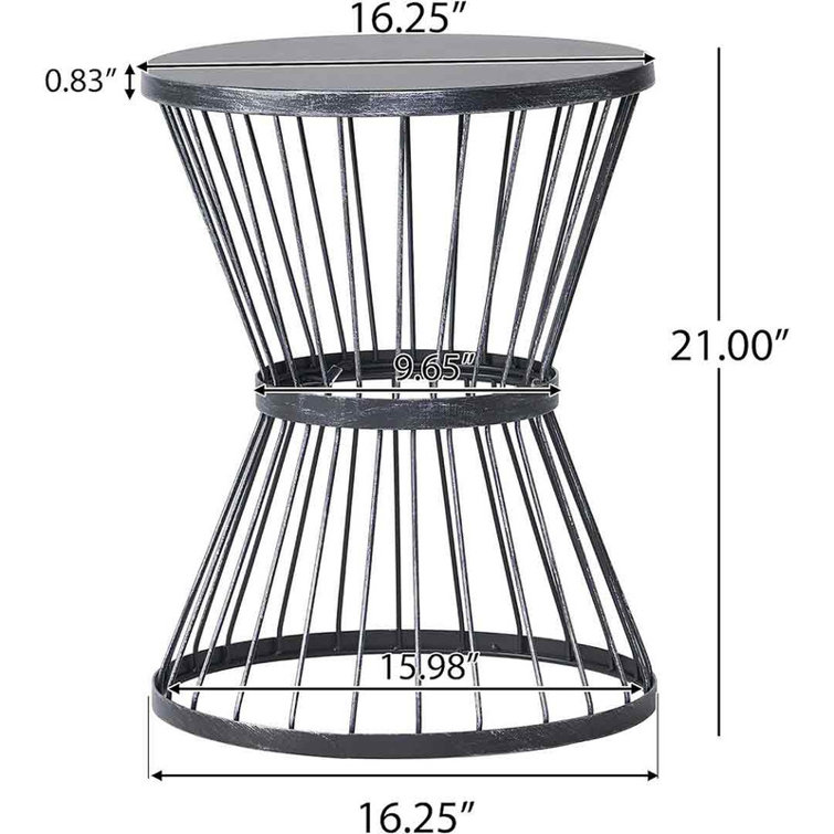 Powder-Coated Iron Side Table with Hourglass Shape & Open Cage Design
