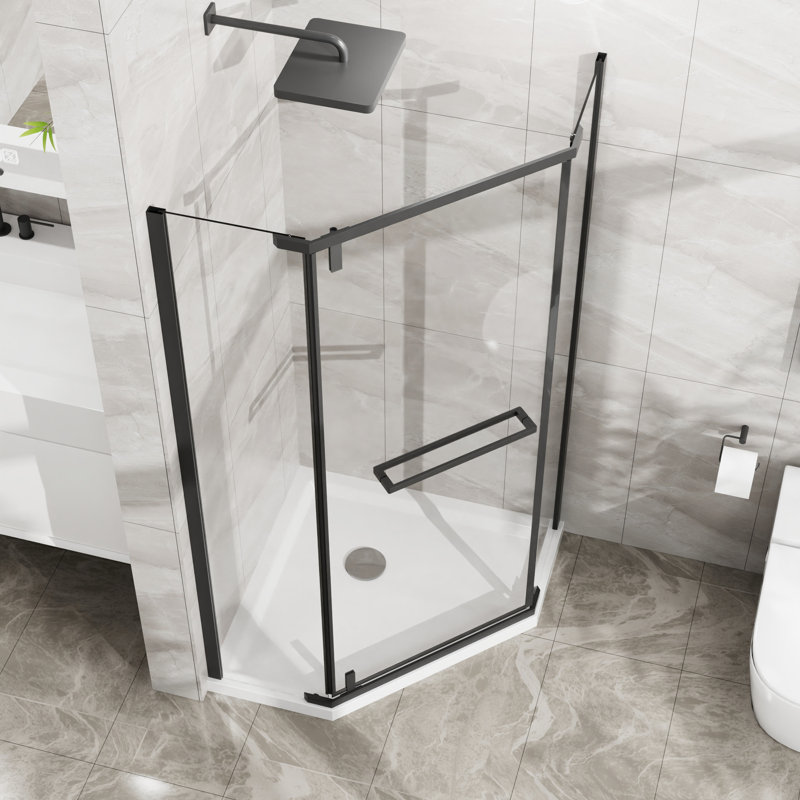 36"X36"X72" -Angle Shower - Matte Black, Clear Tempered Glass, 304 Stainless Steel Hardware For Durability 72 In. 36X36, Sheet Metal Screws